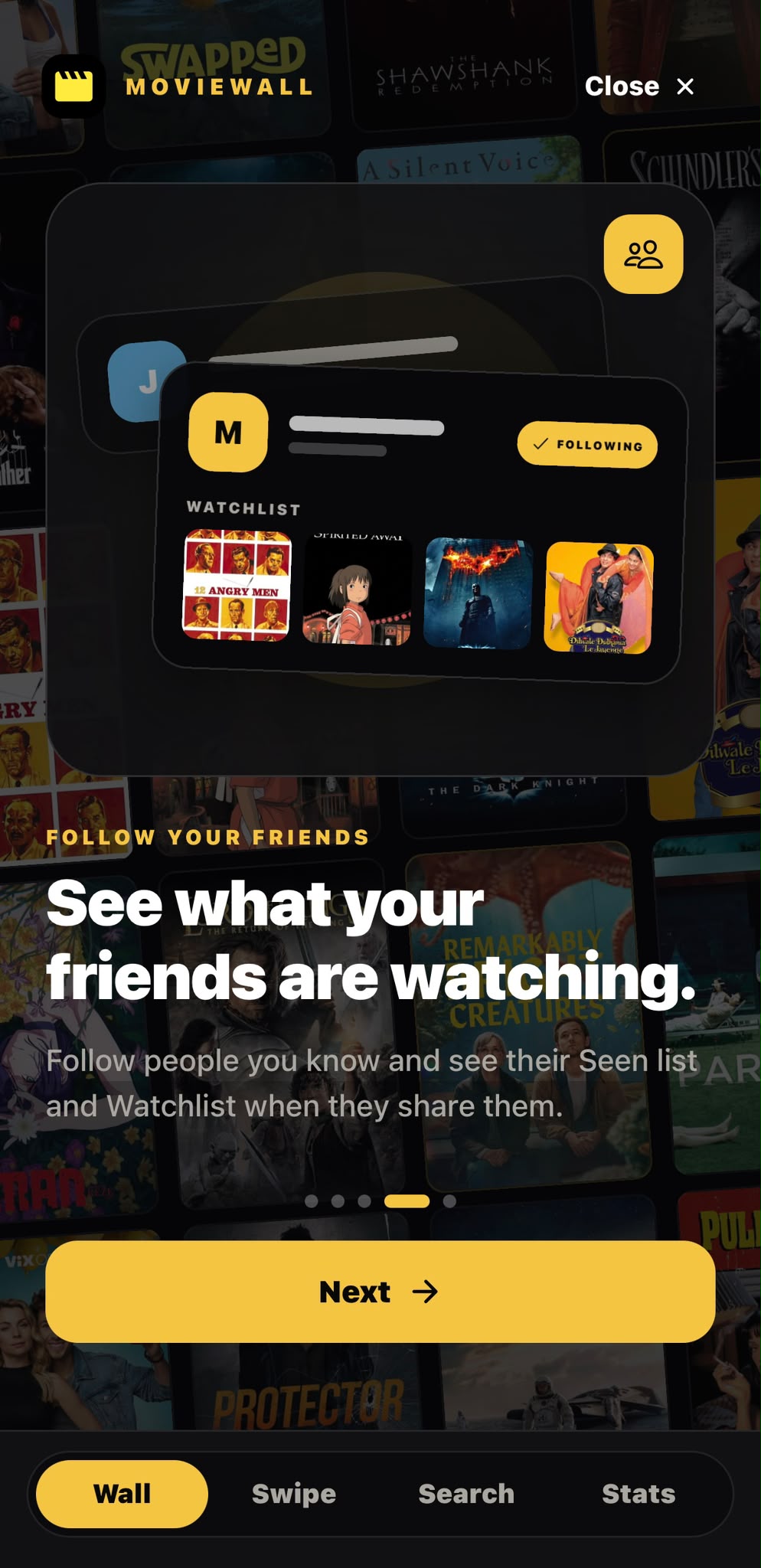 MovieWall introduction explaining friend activity