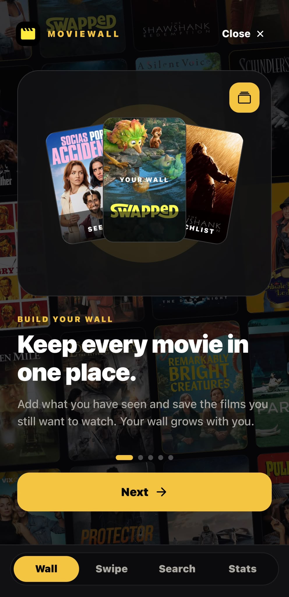 MovieWall introduction explaining Seen and Watchlist collections