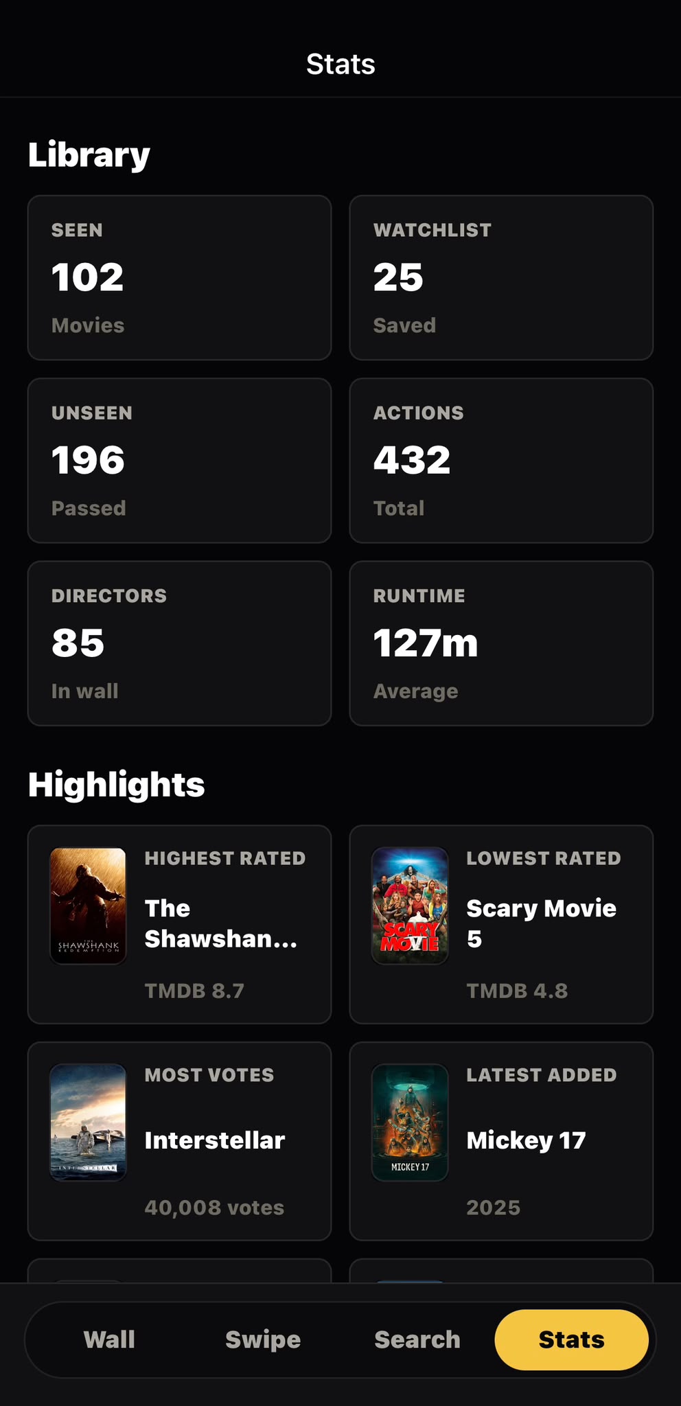 MovieWall library statistics and highlights