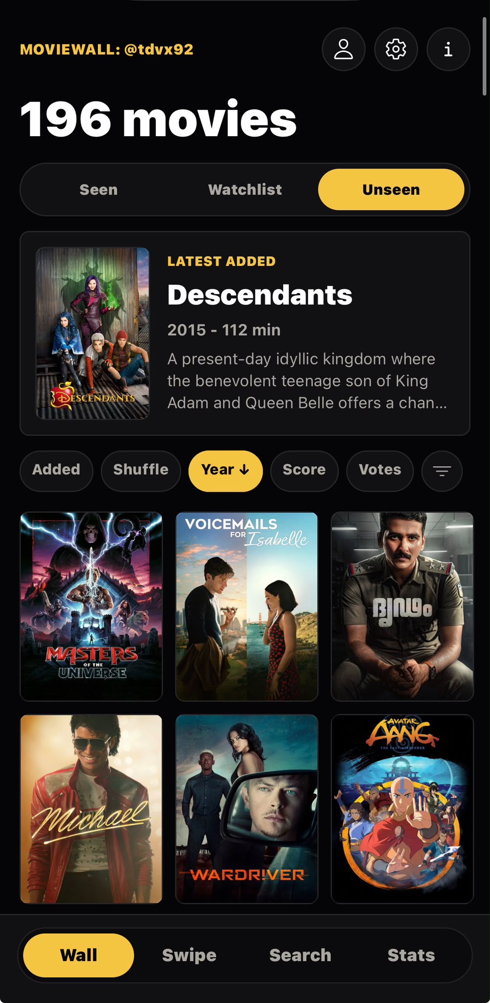 MovieWall Unseen collection with movies that have not been watched yet